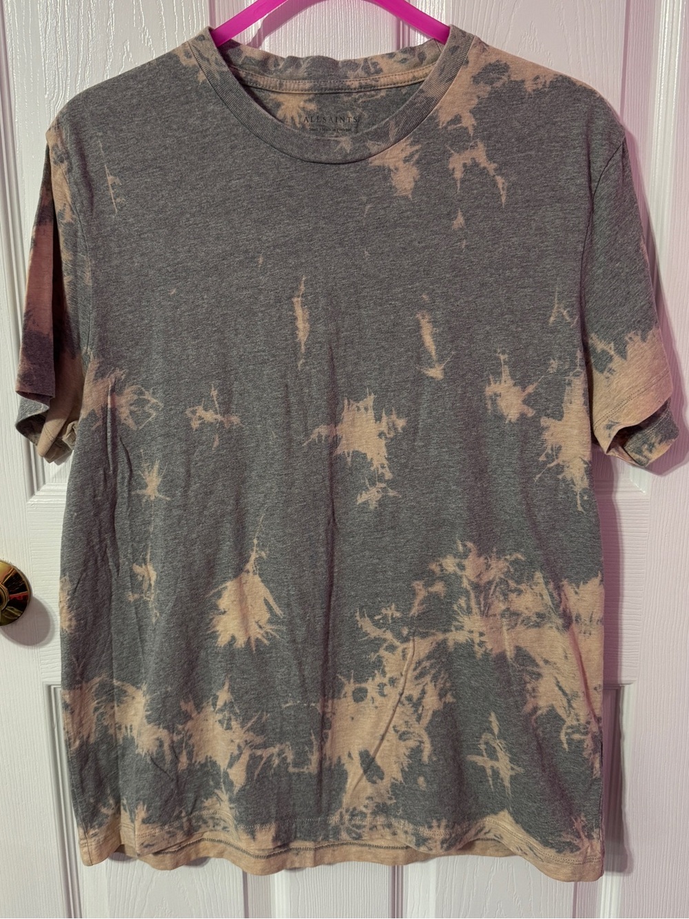 All Saints Gray & Tan Tie-Dye Crew Neck Tee